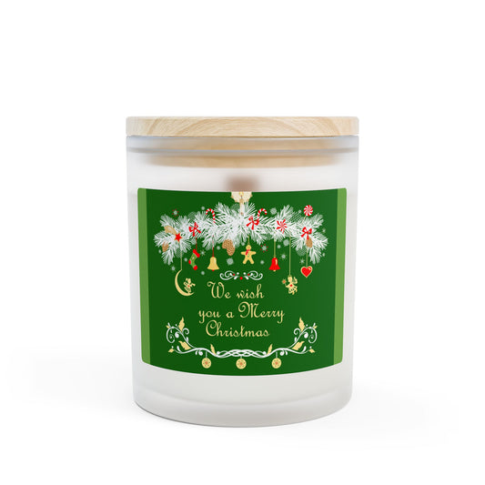 Christmas Frosted Glass Candle – "We Wish You a Merry Christmas" Holiday Scented Candle, 11oz
