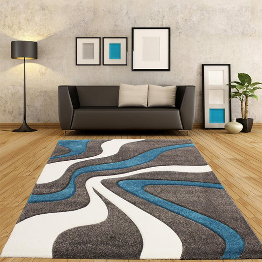 Designer Area Rug with Contour Cut and Modern Wave Pattern-1
