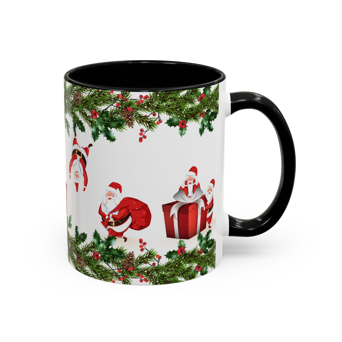 Christmas Santa Pattern Accent Coffee Mug (11/15oz)