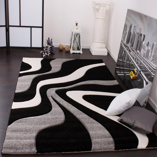 Designer Area Rug with Contour Cut and Modern Wave Pattern-0