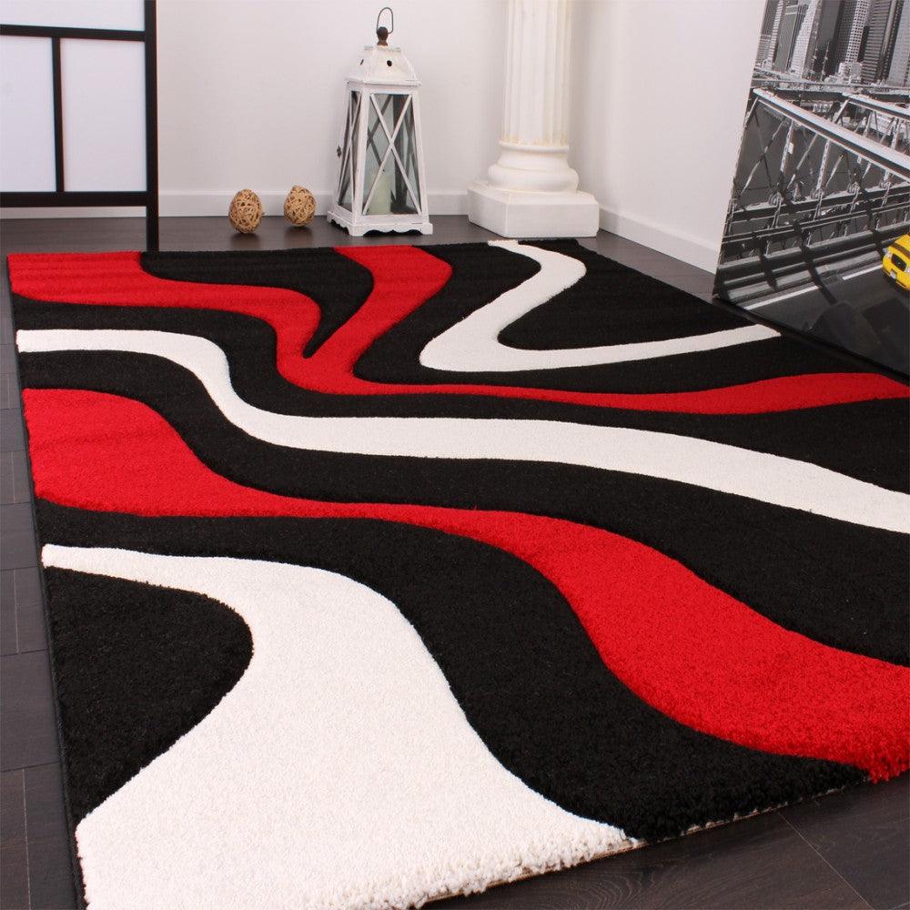 Designer Area Rug with Contour Cut and Modern Wave Pattern-5